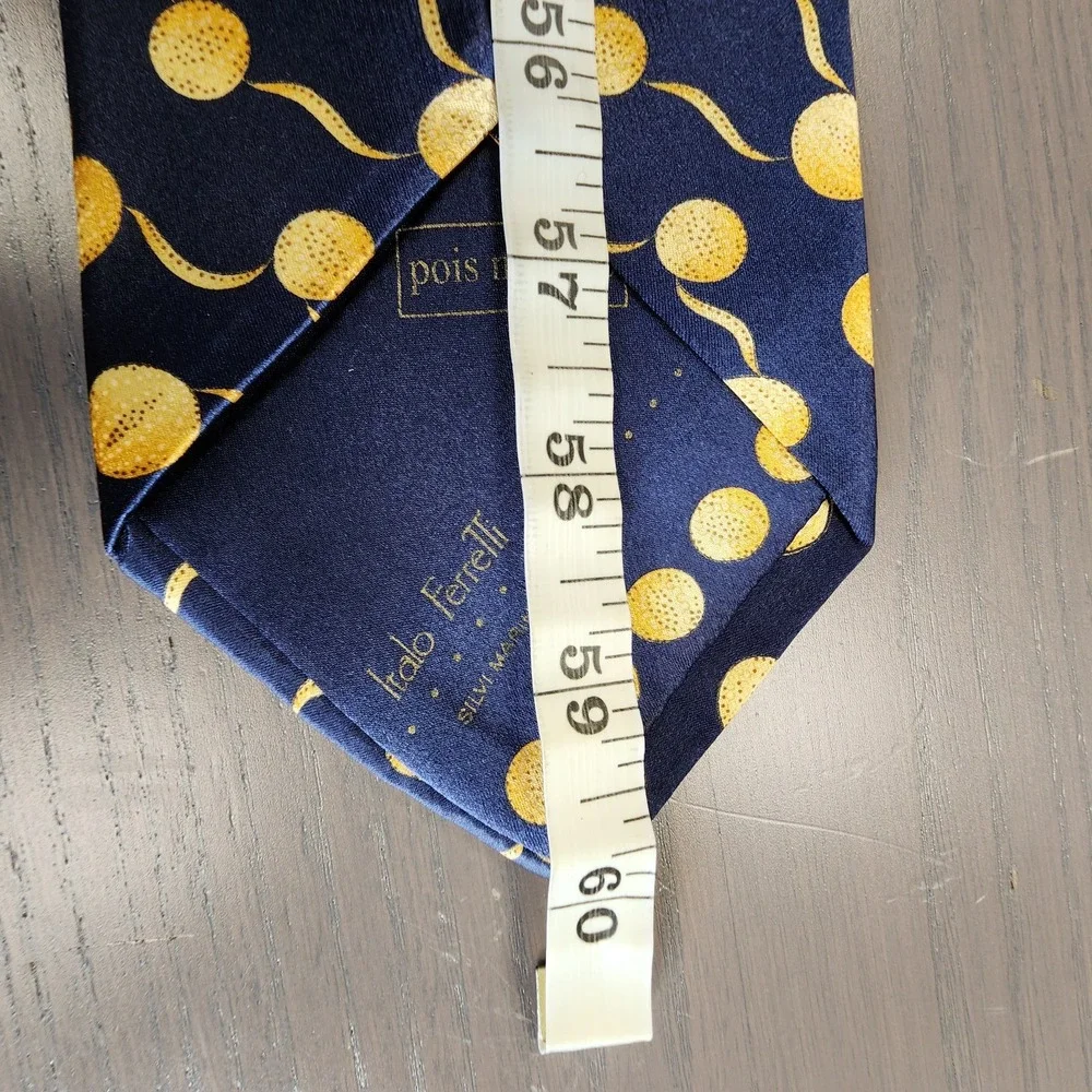 Italo Ferretti Tie 100% Silk Hand Made in‎ Italy Modern Big Polka Dot Blue Gold